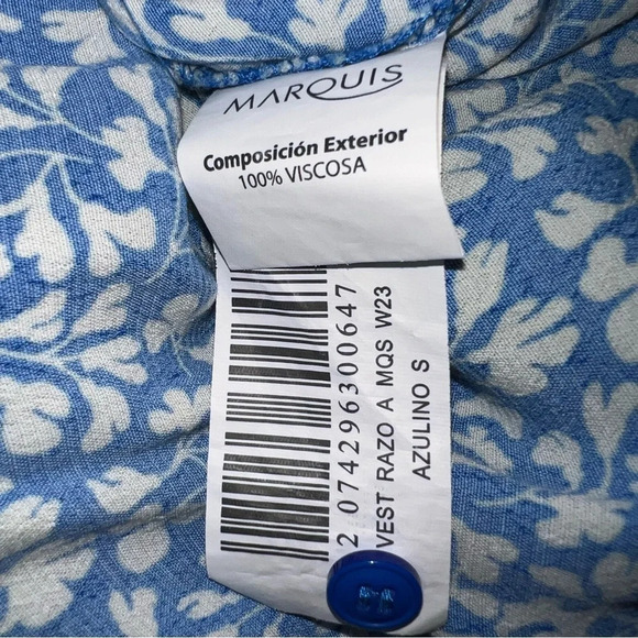 Marquis, S,pocketed leaf print full button front cuff short sleeve belted midi - Picture 7 of 9